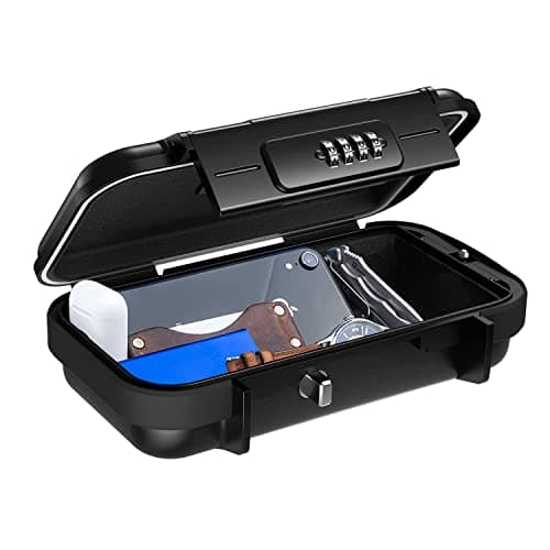 V·RESOURCING Portable Security Lock Box with 4 Digit Code,Outdoor Key Safe Box with Removable Wire Rope,Waterproof Shockproof Combination Lock Box for Home,Office,Hotel,Travel,Water Sports etc