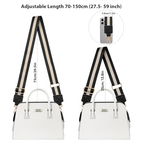 ShinningCare Bag Strap, Wide Replacement Shoulder Handbag Straps for Women Men, 1.5" - (3.8 CM) Adjustable Wide Canvas Crossbody Strap with Leather End - White/Gold — view 3