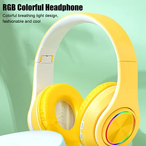 Bluetooth Headset, Noise Reduction Wireless Gaming Headset Foldable Over Ear Bluetooth Headphones with RGB Lights for Kids Adults Girls Boys(Yellow) — view 4