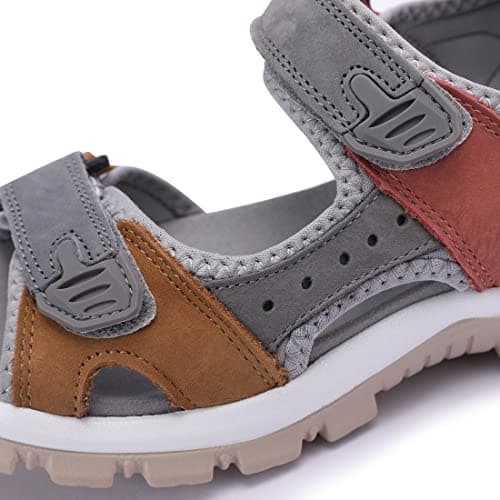 Harssidanzar Women's Sports Hiking Sandals Adjustable Strap Leather Sandals For Women Outdoor Sports Sandals Walking SL256UK,Tan Grey,Size 4 UK — view 2