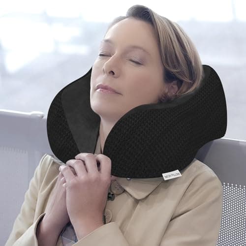Yomisee Travel Pillow Neck Pillow for Travel Airplane Memory Foam Flight Pillow for Cars, Trains, Home, Offices (Black) — view 4