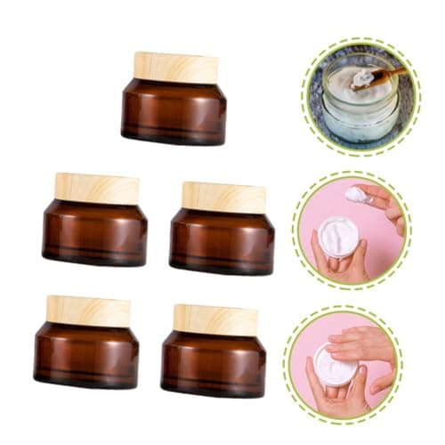 SOLUSTRE 5pcs Refillable Travel Containers 15g Tiny Brown Glass Cream Jars with Pp Lids for Storing Cosmetic Items and Creams, for Travel and New Year Use Random Color — view 4