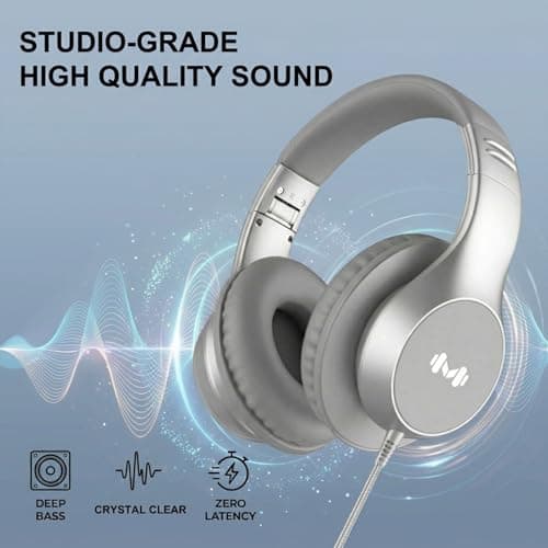 Zollexa Wired Over-Ear Headphones, Mic, 3.5mm Jack, USB-C Adapter, Silver — view 6