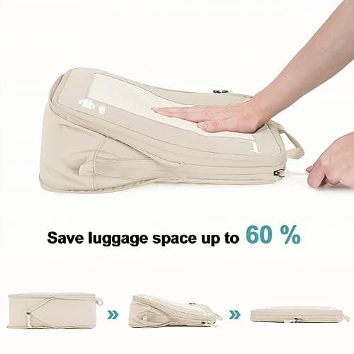 ECOHUB 5 Set Compression Packing Cubes for Suitcases Organiser Bags Travel Accessories with Shoes Bag Tear-resistant Travel Cubes with ID Tag Expandable Packing Bags(Beige) — view 3