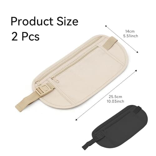 2 Pcs Money Belt Anti-Theft,Money Pouch Stealth Wallet,Nylon Fanny Pack Hidden Bum Bag,Secure Travel Money Belt,Stealth Wallet Unisex for Cash,Cards,Passport,IDs Black(Khaki,Black) — view 2