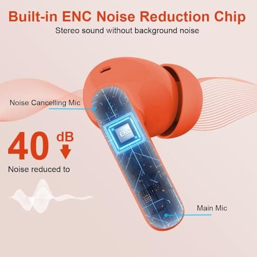 Wireless Earbuds, Bluetooth 5.4 Headphones In Ear with 4 ENC Mic, 2026 Wireless Earphones Noise Cancelling Deep Bass, LED Display, Bluetooth Earbuds 36H Playtime, IP7 Waterproof Ear buds, USB-C Orange — view 4
