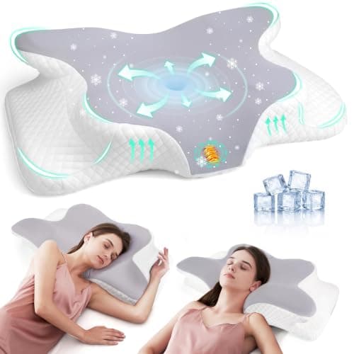 Nuvellina Memory Foam Pillow, Orthopaedic Neck Support Pillow, Cooling Pillow, Ergonomic for Side Sleepers, Optimal Comfort for Neck and Shoulder Pain,Mist Gray