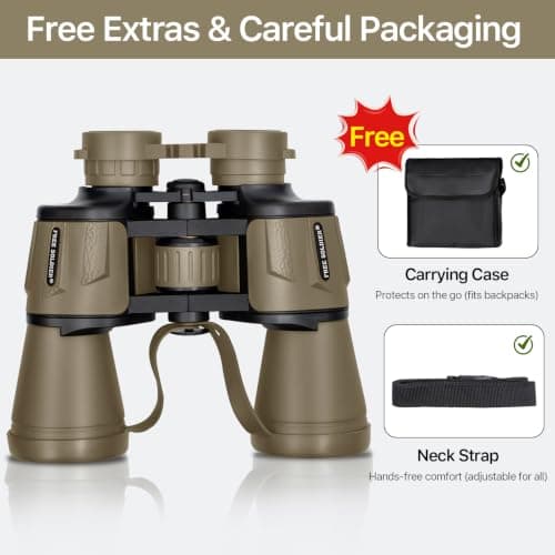 20x50 Military Binoculars for Adults with Smartphone Adapter - Compact Waterproof Tactical Binoculars for Bird Watching Hunting Hiking Concert Travel Theater with BAK4 Prism FMC Lens, Mud — view 6