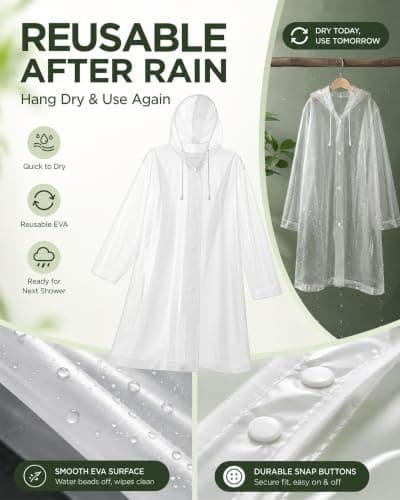 6 Pack Rain Ponchos for Adults Reusable - EVA Raincoat with Drawstring Hood — view 2