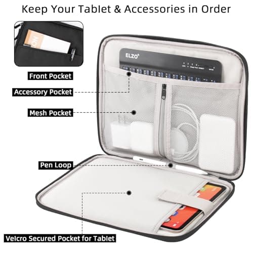Arvok 9-11 Inch Tablet Sleeve Bag for New 11" iPad Pro M4/iPad Air M2 2024, iPad 10.9" (10th Gen), iPad Pro 11" 4/3/2, iPad Air 5/4/3 10.9"/10.5", Water-Resistant Tablet Carrying Case, Black — view 3