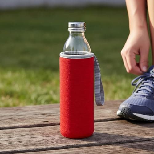 Qulkws 2 Pcs Insulated Water Bottle Carrier Bag 19oz Neoprene Water Bottle Sleeve Portable Nylon Bottles Cover for Glass Stainless Steel Plastic Bottles(Red, Gray) — view 2