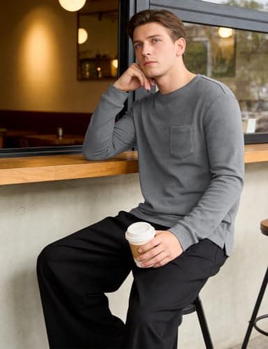 iClosam Mens Thermal T Shirts Long Sleeve Fleece Lined Crew Neck Pocket Tee — view 3
