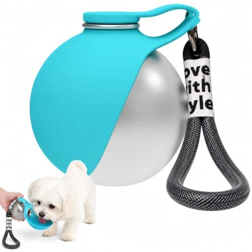 285ml Stainless Steel Dog Water Bottle for Walking, 2‑in‑1 Portable Pet Water Dispenser with Foldable Silicone Bowl, Outdoor Travel Dog Feeding & Watering Supplies (Blue)