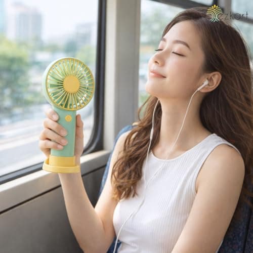 ezkart Mini Handheld Portable Fan, USB Rechargeable Personal Travel Fan – Compact, Lightweight, Quiet Cooling Ideal Holiday & Travel Essential, Outdoor Activities, Office (Electric Blue) — view 3