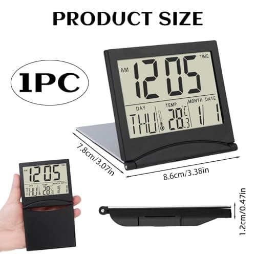 Digital LCD Travel Alarm Clock Small Folding Date Day Calendar Temperature — view 2