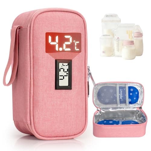 Leng Ke Breastmilk Cooler Bag - Breast Milk Cooler Travel Bag with Temperature Display, Insulated Breastmilk Cooler Bag for Travel, Breastmilk Storage Bag for Daycare Travel Nursing Mom (Pink)