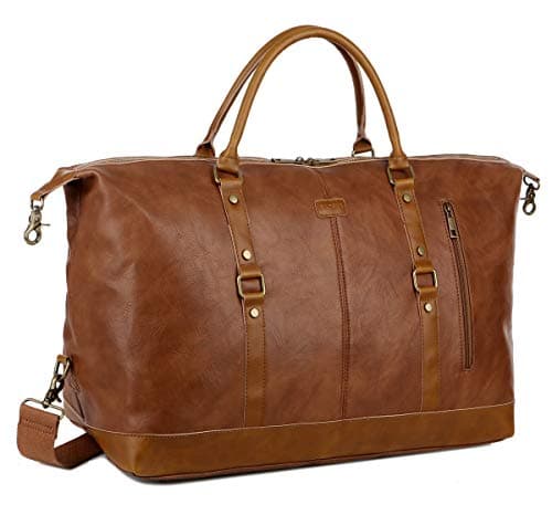 BAOSHA Oversized Faux Leather Travel Duffel Tote Bag Carry On Overnight Weender Bag Travel Holdall for Men and Women HB-14 (Brown)