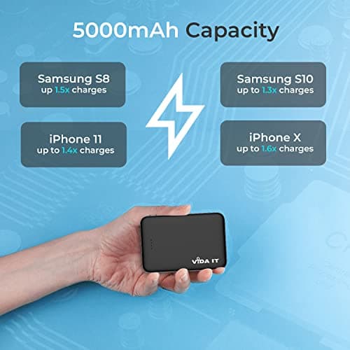 Vida IT 2-Pack Mini Power Bank 5V 2A USB Battery Pack for Heated Vest Jacket Gilet Small Portable Charger for iPhone 7 8 11 Samsung Galaxy S7 S8 S9 Google Pixel Android Mobile Phone 5000mAh Powerbank — view 4