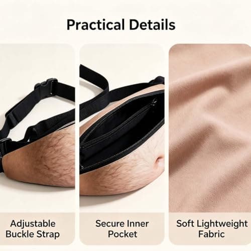 Beer Gut Fanny Pack, Funny Hairy Belly Bag Dad Costume Accessory (A) — view 5