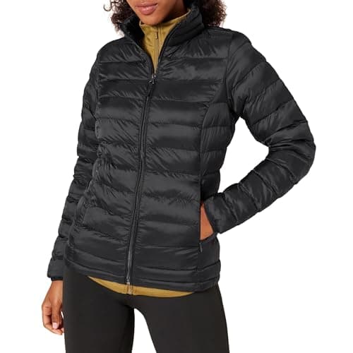 Amazon Essentials Women's Lightweight long-sleeved, water-resistant, packable puffer jacket (available in plus size), Black, L