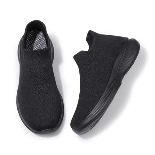 Men Slip On Trainers Barefoot Shoes Walking Shoes Casual Mesh Breathable Comfortable Lightweight for Workouts All Black — view 4