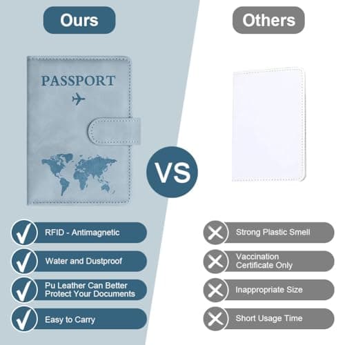 OFFCUP Passport Holder Cover, PU Leather Passport Cover and Luggage Tag Set with RFID Blocking Travel Wallet, Universal Travel Wallet Case Organiser for Money, Boarding Passes, Credit Cards Sky Blue — view 6