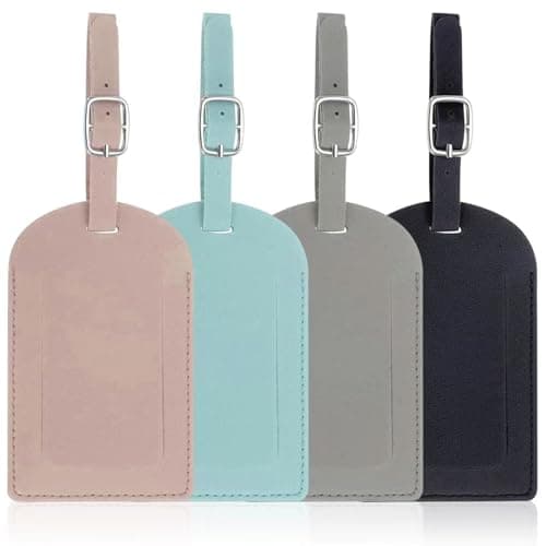 4Pcs Luggage Tags, Leather Suitcase Tags with Adjustable Strap and Privacy Cover, Prevent Loss of Bags and Suitcases Travel/Business/Home Use