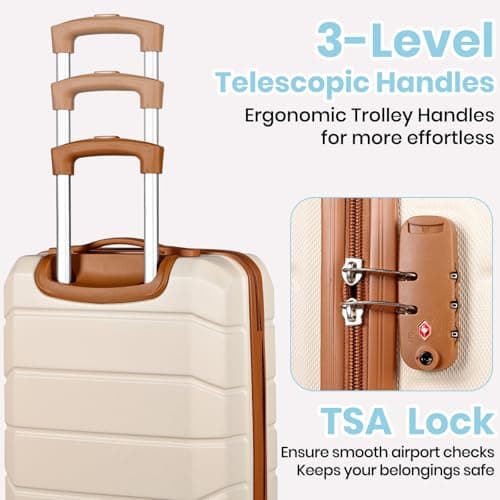Tavoxda Cabin Suitcase Hand Small Luggage Carry On Suitcase, ABS Hard Shell Spinner Wheels with Travel Tote and Toiletry Bag, 20Inch Set, White — view 5