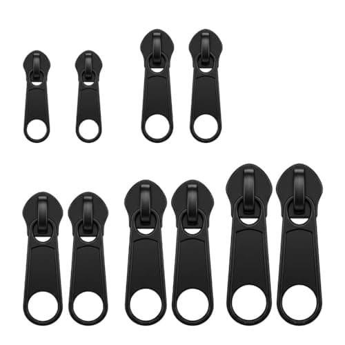 10 Pcs Zipper Pull Replacement, Universal Metal Zip Slider Repair Kit, Detachable Zipper Fixer for Luggage, Backpacks, Jackets, Coats, Jeans and Suitcases, No Tools Needed