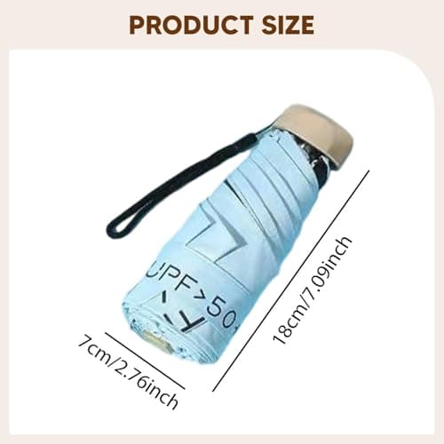 Perfeclan 5-Fold Compact Umbrella, UV Protection and Waterproof Travel Umbrella for Women, Lightweight Mini Folding Sunshade, Black Coated Sun and Rain Parasol for Purse, Daily Commute, Blue — view 2
