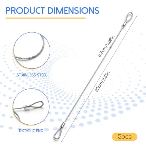 5 Pcs Stainless Steel Cable with Loops, 12inch Vinyl Coated Wire Rope Long Rope Lanyard Lock Stainless Chains for Outdoor Gates, Stage Lighting, Luggage Lock Wire Rope, 2 mm Thickness — view 2