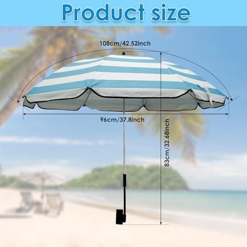 Jokapy Garden Umbrella Parasol Portable,Camping Chair Umbrellas Multifunctional Clip-on Beach Umbrella with Universal Clamp 360° Adjustable,Beach Chair Parasol Umbrellas for Wheelchair (Blue Stripe) — view 3