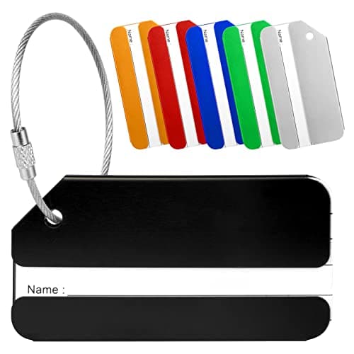 Yizhet Luggage Tags, 6 Pcs Suitcase Tags Aluminum Alloy with Steel Loop & Waterproof Name ID Card for Travel Bag, Checked Luggage, Suitcases, Laptop Bags, Backpacks, 8 x 4cm, 6 Colours