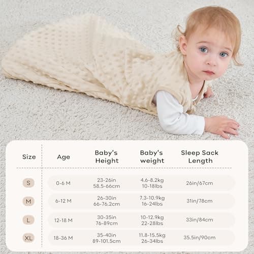 Unnivoll Baby Sleeping Bag 1.5 Tog with Plush Dots Sleep Bag 2 Pack Baby Sleep Sack Wearable Blanket for Newborn Infant 0-6 Months Coffee — view 6