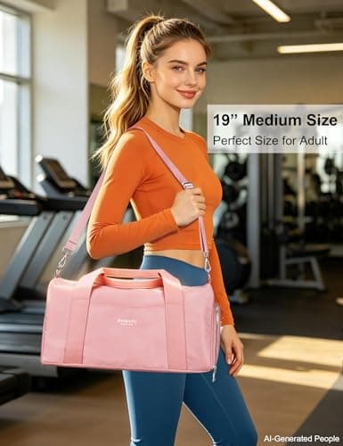 Gym Bag for Women,Pu Leather Handle,Dry Wet Separated with Shoe Compartment & Wet Pocket,Waterproof Duffle Bag for Travel Sports Fitness Workout Athletic (Pink,19"-Medium) — view 6
