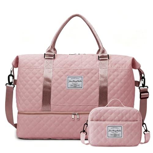 Travel Bag for Women with Shoe Compartment - Weekend Overnight Carry-on Duffel & Toiletry Bag - Water-Resistant Holdall Dry & Wet Separated for Gym, Sports, Vacation, Hospital Tote (Pink)