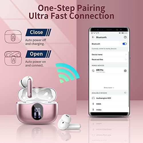 Wireless Earbuds,Bluetooth 5.4 Headphones In Ear with 4 ENC Noise Cancelling Mic,LED Display 2026 Bluetooth Earbuds Mini Deep Bass Stereo Sound,36H Playtime,Wireless Earphones IP7 Waterproof,Rose Gold — view 5