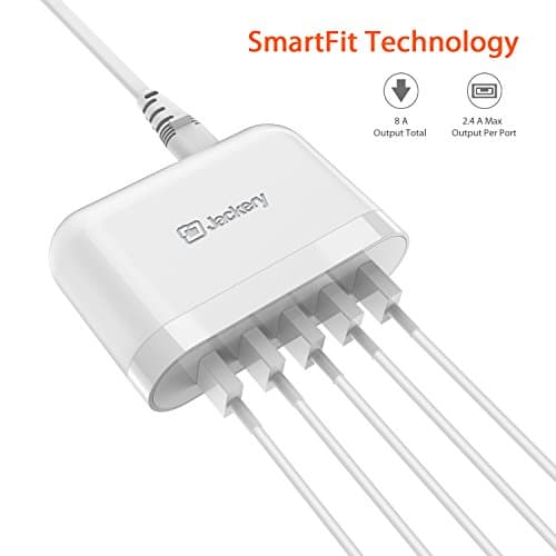 USB Charger Plug Jackery Crew 5-Port 40W Wall Charger Premium International Travel Adapter - 8A/40W Desktop Charger for Apple iPhone iPad, Samsung Galaxy, Smartphone, Tablet [UL Certification] — view 2