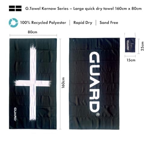 GUARD® KERNOW G.TOWEL Extra thick 380gsm. Extra Large sand free microfibre beach towel. 100% recycled polyester, quick dry, super absorbent. For surfing, swimming, beach, gym, camping, packs into bag. — view 2