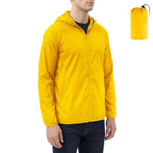 AUYAO Mens Waterproof Jackets Lightweight Hooded Rain Jacket for Outdoor — view 3