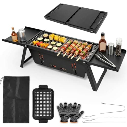 E EASTSTORM Charcoal BBQ Grill Foldable Tabletop 3-Level Heat Control