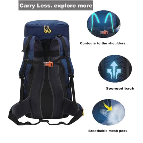 Hnayett 60L Hiking Backpack Waterproof Rucksack Large Camping Bag with Rain Cover for Men Women Lightweight Back Pack for Trekking Walking Cycling Climbing Travelling Outdoor Sports — view 5