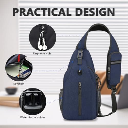 Aucuu Sling Bag Crossbody Backpack, Men's Chest Bag, Sling Backpack, Shoulder Cross Body Bag with Earphone Hole, Hiking Casual Daypack for Women Men Cycling Camping Travel — view 4