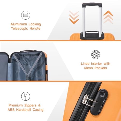 Aerostar 20” Lightweight Small Hard Suitcase Cabin Hand Luggage 4 Spinner Wheels Carry On 55x35x20 | Accepted on All Airlines easyjet, RyanAir, British Airways, Emirates & More (Orange, 35 Litre) — view 3