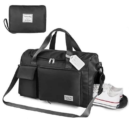 Lightweight Travel Gym Duffel - Foldable Overnight Holdall Bag for Women with Wet/Dry Separation - Cabin Bag for Sports & Travel - Black — view 2