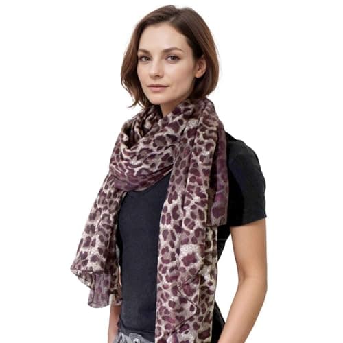 Basic Sense Luxurious Two Tone Leopard Print Reversible Long Scarf Wrap Shawl, Burgundy