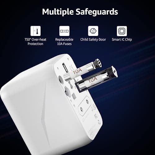 Universal Travel Adapter with USB C, Travel Plug Adapter Worldwide with 1 USB C and 3 USB A, International Travel Adapter Dual 10A Fuses All in One Universal Plug Adaptor for US EU AU UK — view 4