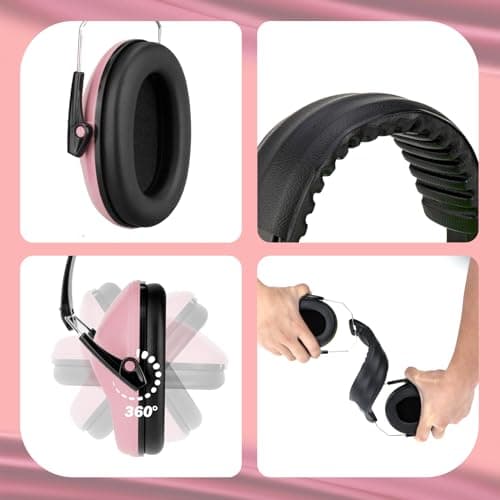 Kriogor 2 Pack Ear Defenders Children,26dB SNR Noise Cancelling Headphones Hearing Protection Earmuffs,Soft Kids Ear Defenders Adjustable Adult Ear Protector for Autism Airplane Study Fireworks(Pink) — view 3