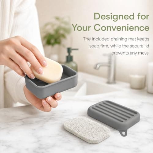 Travel Soap Case with Draining Layer, Silicone Soap Dish with Lid — view 6