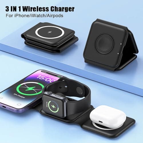 Orco 3-in-1 Magnetic Wireless Charger - Foldable Travel Charging Station for iPhone 16/15/14/13/12 Pro Max, Apple Watch Ultra/10/9/8 & AirPods Pro 2-15W Fast Charging Stand & Portable Dock (Black) — view 4